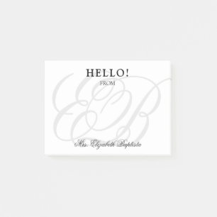 School Teacher Hello Elegant Monogram Post-it Notes