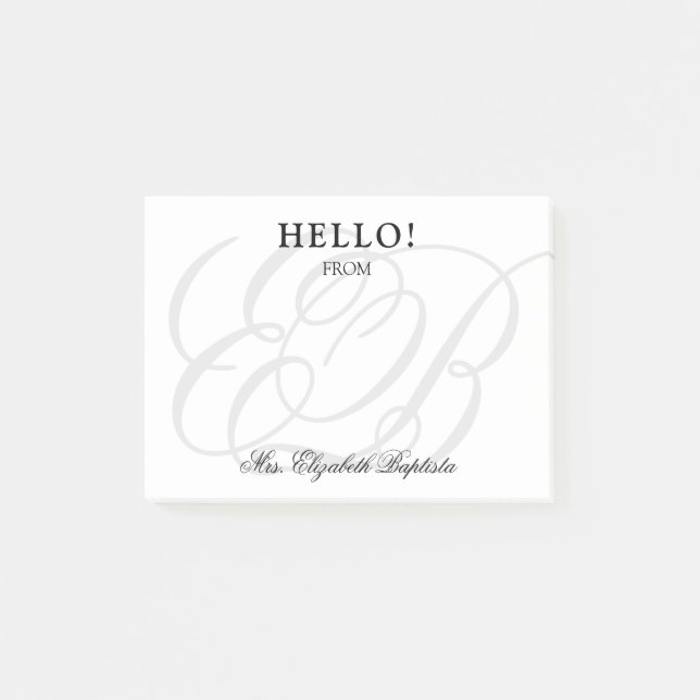 School Teacher Hello Elegant Monogram Post-it Notes (Front)
