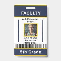 School Teacher ID Badge Template With Barcode Blue