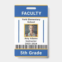 School Teacher ID Badge Template With Barcode Blue