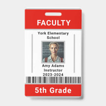 School Teacher ID Badge Template With Barcode Red