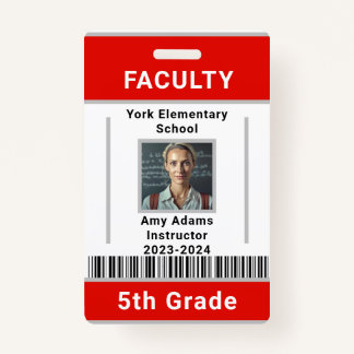 School Teacher ID Badge Template With Barcode Red