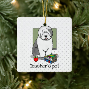School Teacher Old English Sheepdog (Grey 1) Cute Ceramic Ornament