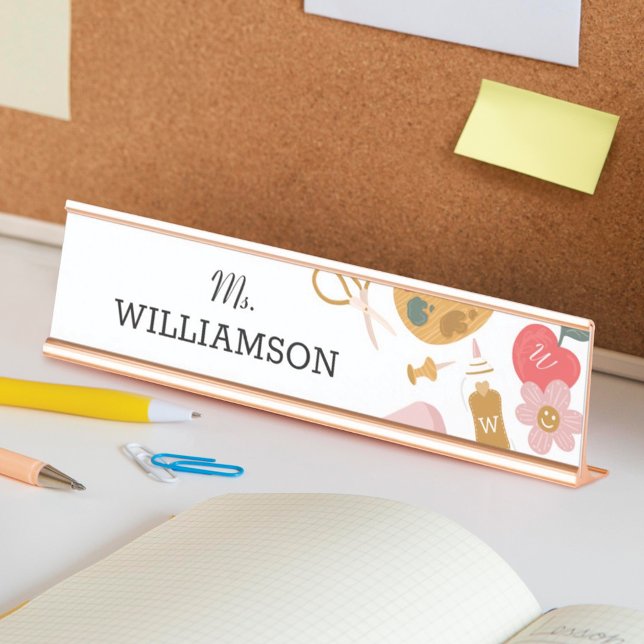 School Teacher School Supplies Personalised White Desk Name Plate (School Teacher School Supplies Personalized White Desk Name Plate)