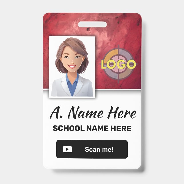 School Teacher Warehouse Staff Photo ID Barcode Badge (Front)