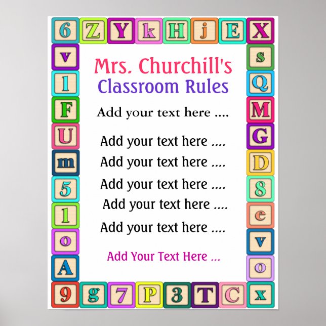 School Teacher's Classroom Rules - No Border-  by Poster (Front)