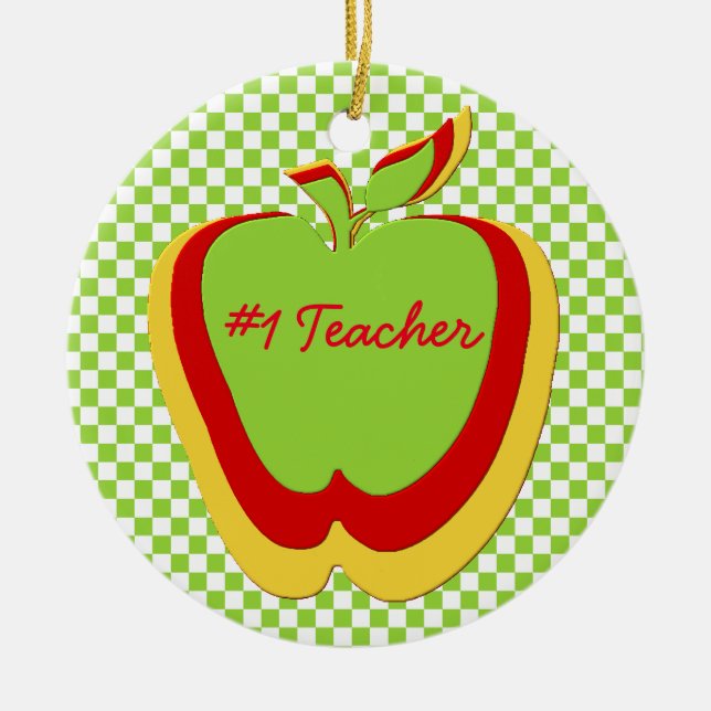 School Teacher's Colourful Apples Gift Ceramic Tree Decoration (Front)