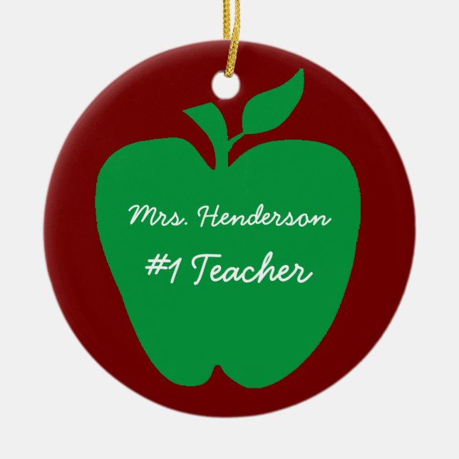 School Teacher's Green Apple Gift  Ceramic Tree Decoration (Front)