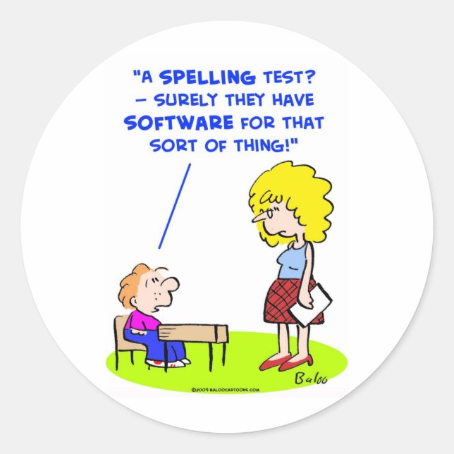 school teachers spelling test software classic round sticker (Front)