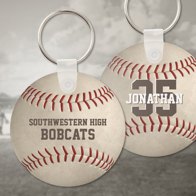 School team and player name dirty baseball key ring (Creator Uploaded)