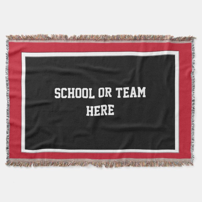 School Team Spirit Blanket Black White  Red Border (Front)