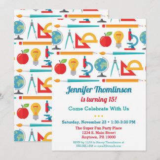 School Theme Birthday Invitation Education Teacher