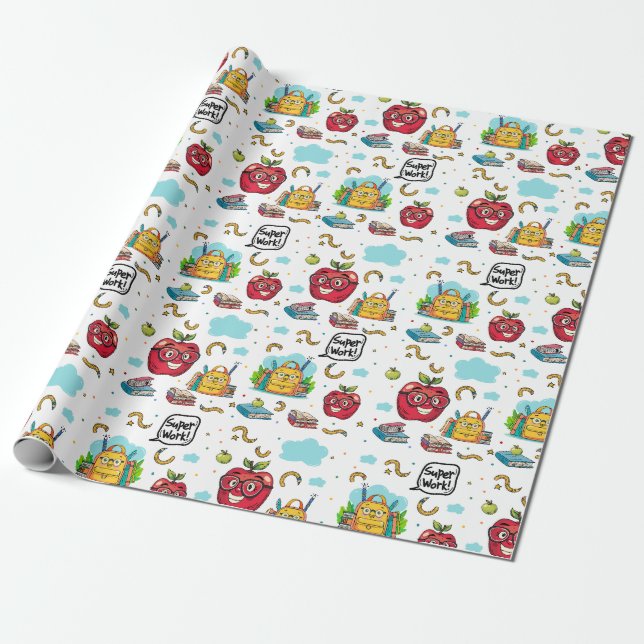 School-Themed Wrapping Paper (Unrolled)