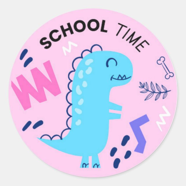 School Time Dinosaur Classic Round Sticker (Front)