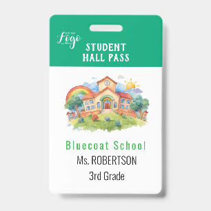 School watercolour teacher or student pass ID badge