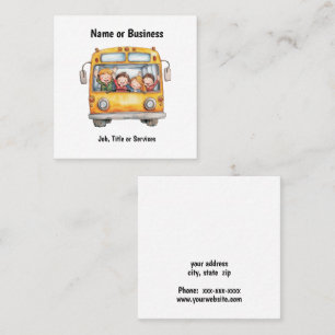 Schoolbus with happy children square business card