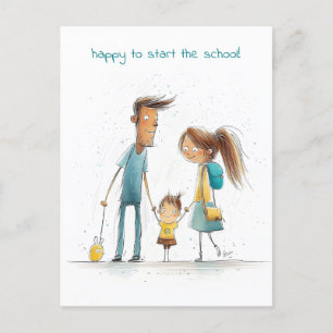 Schoolgirl with her Mother and Father Postcard