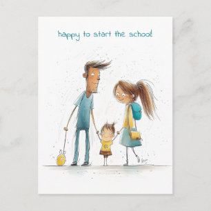 Schoolgirl with her Mother and Father Postcard