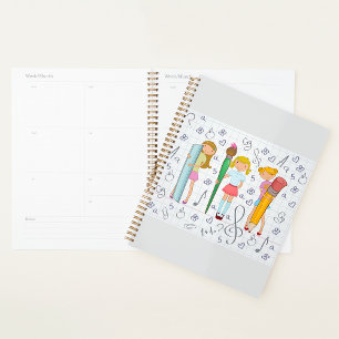 Schoolgirls with Oversized School Stationery  Planner