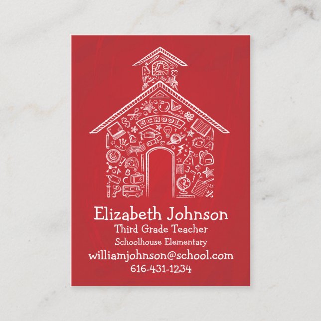 Schoolhouse Teachers Business Card RED (Front)