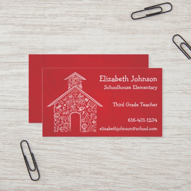 Schoolhouse Teachers Business Card RED (Front/Back In Situ)