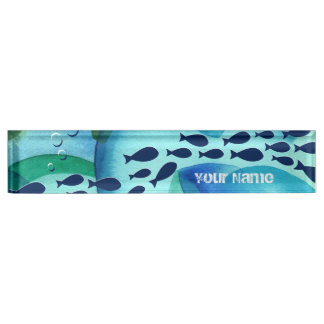Schooling Fish Watercolor Desk Nameplate