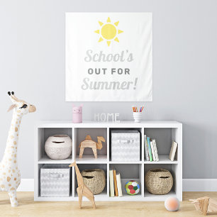 Schools Out for Summer Sun Grey Yellow Tapestry