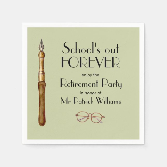 School's Out Forever Vintage Teachers Retirement  Napkin (Front)