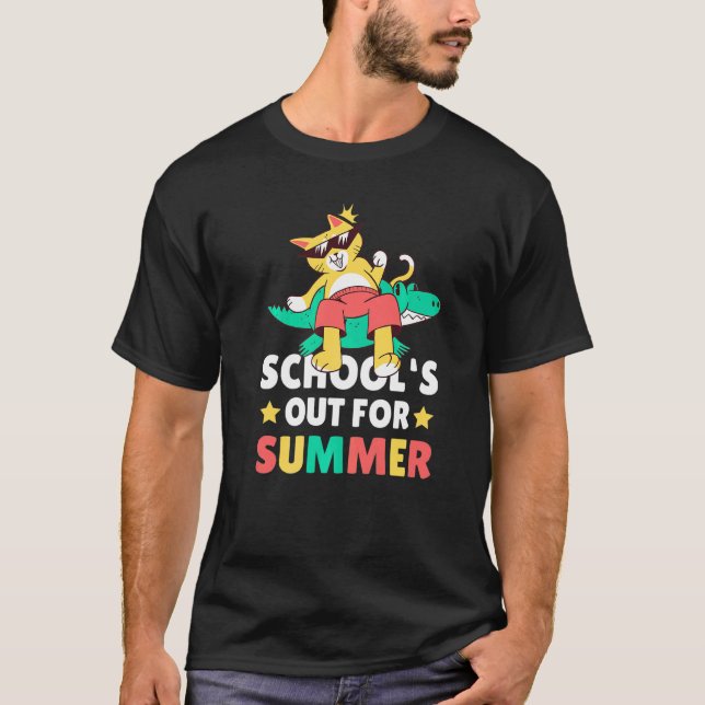 School's out of Summer with a Cat for School T-Shirt (Front)