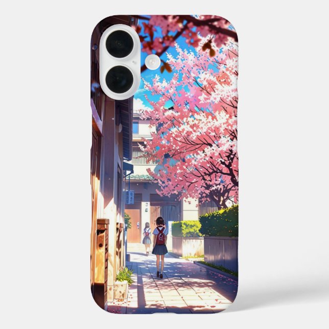 Schoolyard in Spring – Nostalgic Anime Scene Case-Mate iPhone Case (Back)
