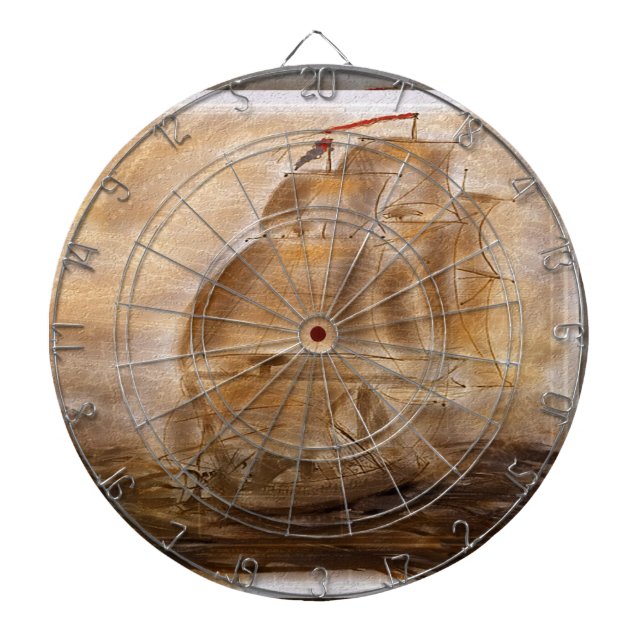 Schooner And Vintage Map Dartboard (Front)