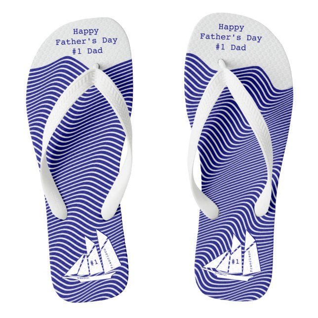 Schooner on Quirky Navy/White Waves - Fathers Day Jandals (Footbed)