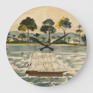 Schooner on the Water Large Clock