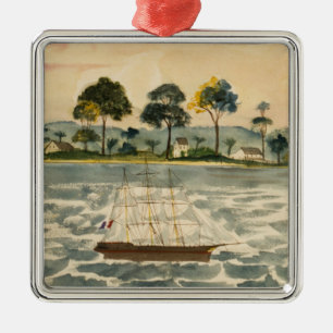 Schooner on the Water Metal Tree Decoration