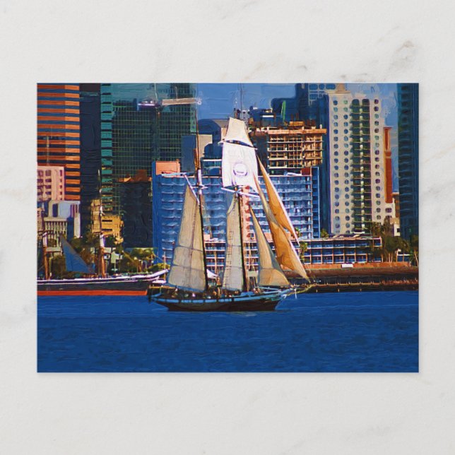 Schooner, San Diego Harbour, CA Postcard (Front)