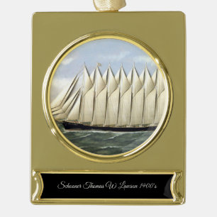 Schooner Thomas W Lawson 1900s Gold Plated Banner Ornament