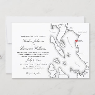 Schooner Zodiac Bellingham Bay WA Map Wedding Invitation