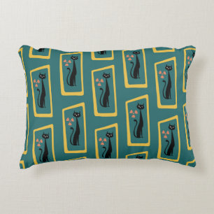 Schrödinger's Cat Mid Century Modern dark blue Decorative Cushion