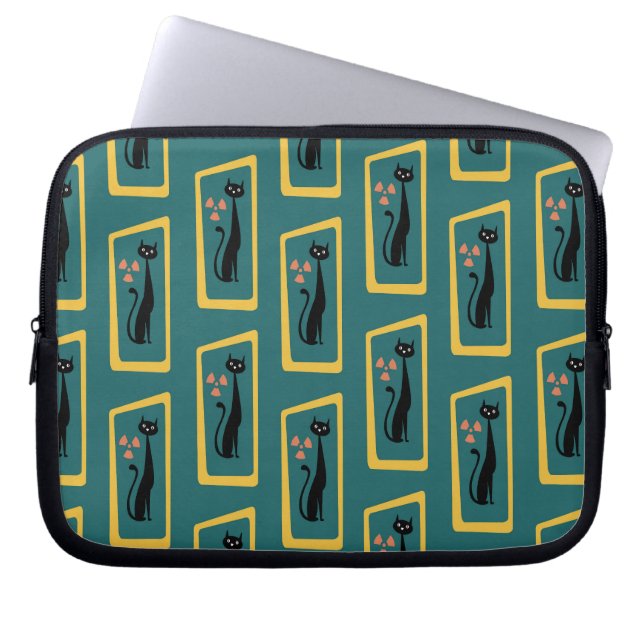 Schrödinger's Cat Mid Century Modern dark blue Laptop Sleeve (Front)