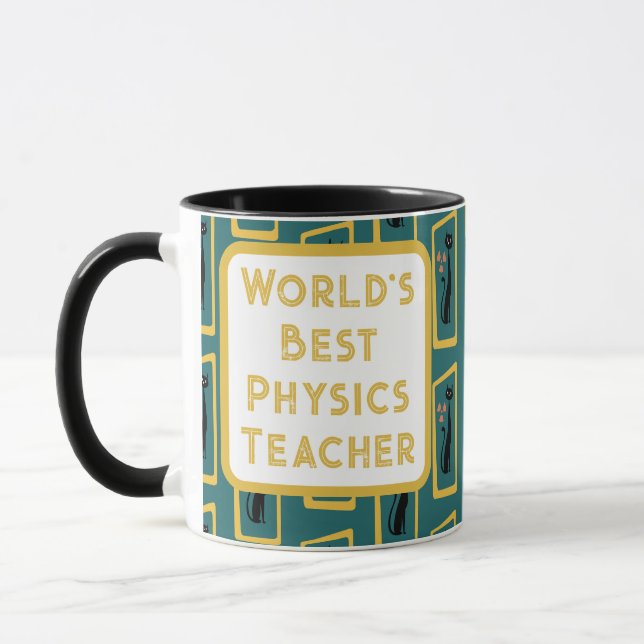 Schrödinger's Cat Mid Century Modern dark blue Mug (Left)