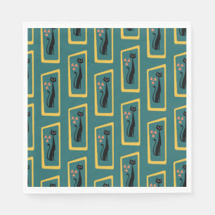 Schrödinger's Cat Mid Century Modern dark blue Napkin