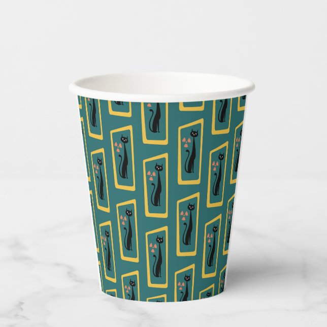 Schrödinger's Cat Mid Century Modern dark blue Paper Cups (Front)