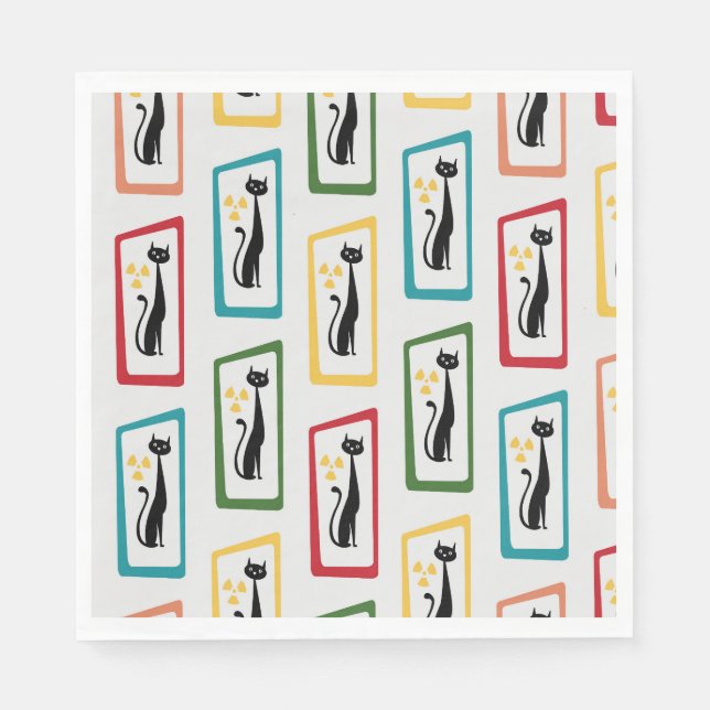 Schrödinger's Cat Mid Century Modern multicolored Napkin (Front)