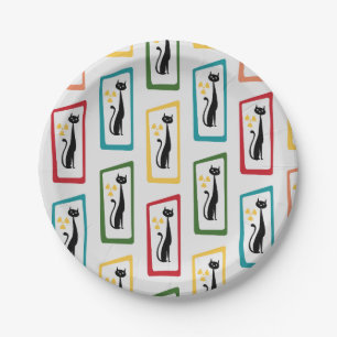 Schrödinger's Cat Mid Century Modern multicolored Paper Plate