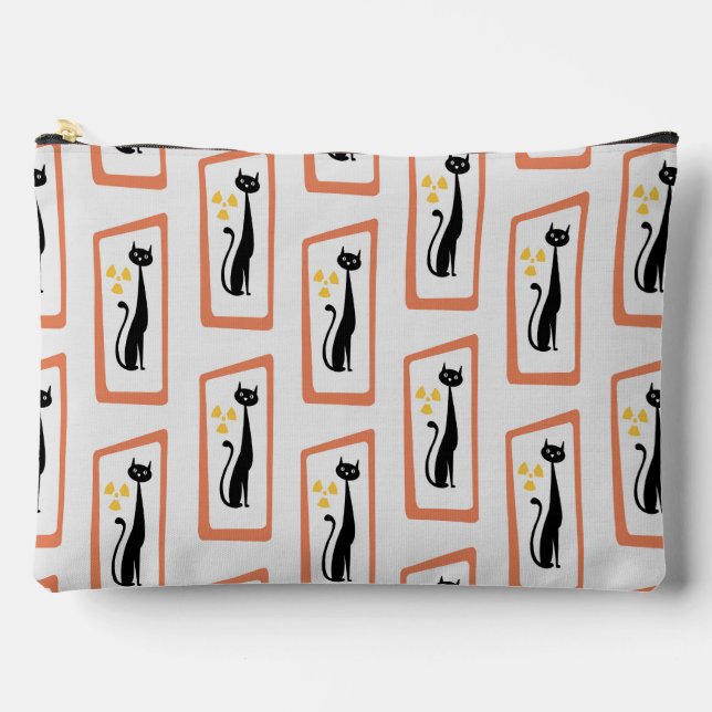 Schrödinger's Cat Mid Century Modern orange Accessory Pouch (Front)