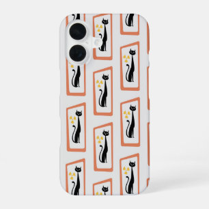 Schrödinger's Cat Mid Century Modern orange iPhone 16 Case