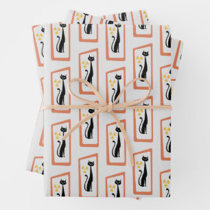 Schrödinger's Cat Mid Century Modern orange Wrapping Paper Sheet
