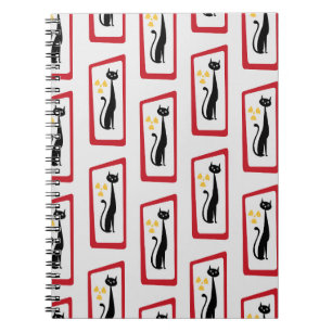 Schrödinger's Cat Mid Century Modern red Notebook