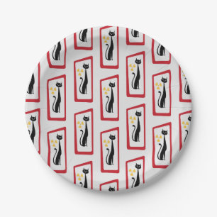 Schrödinger's Cat Mid Century Modern red Paper Plate