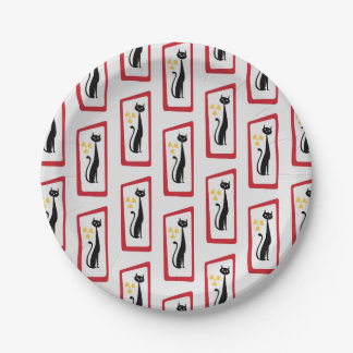 Schrödinger's Cat Mid Century Modern red Paper Plate